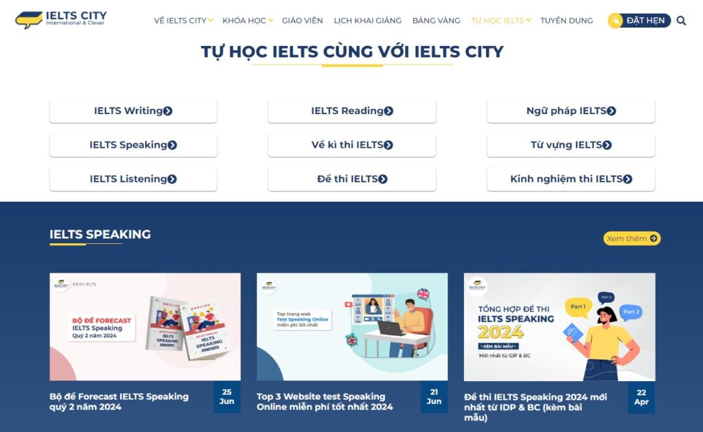 Trang Web tự học IELTS online miễn phí cùng IELTS CITY