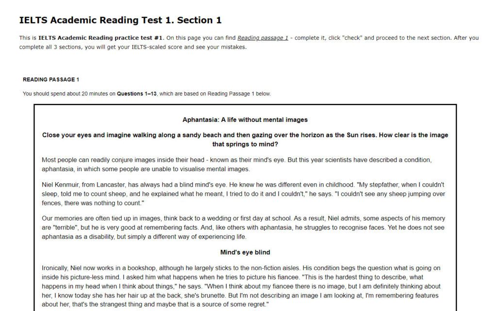 giao diện làm bài test ielts reading online của IELTS UP
