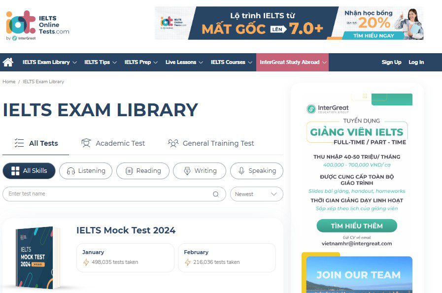 Website IELTS Listening test online - IELTS Online Test