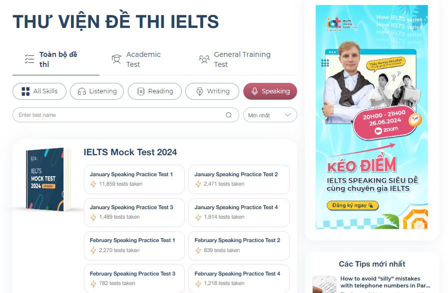 Website test IELTS Speaking online - IELTS Online Test