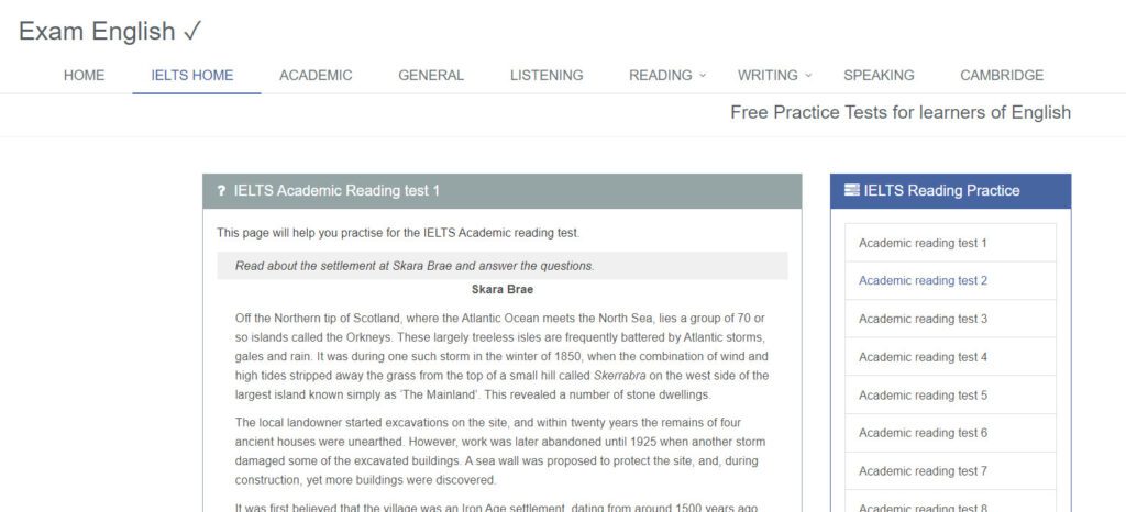 Web test reading ielts online - Exam English